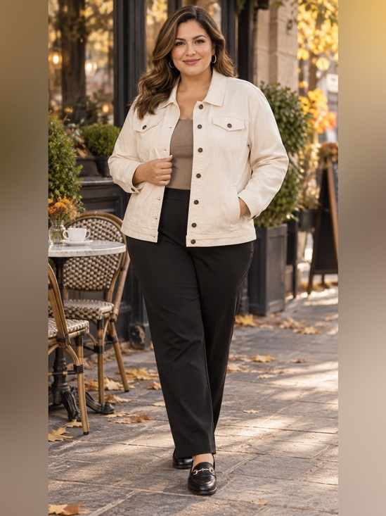 Nina Leonard Jackets & Blazers - Nina Leonard Ivory Stretch Denim Jacket 2X Plus Size Button Front